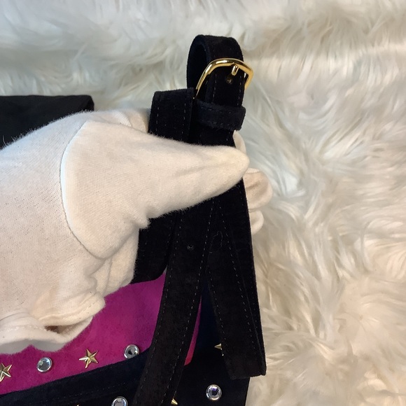 YSL Yves Saint Laurent Suede Fuschia & Black Studded with stones Shoulder bag - Picture 11 of 13